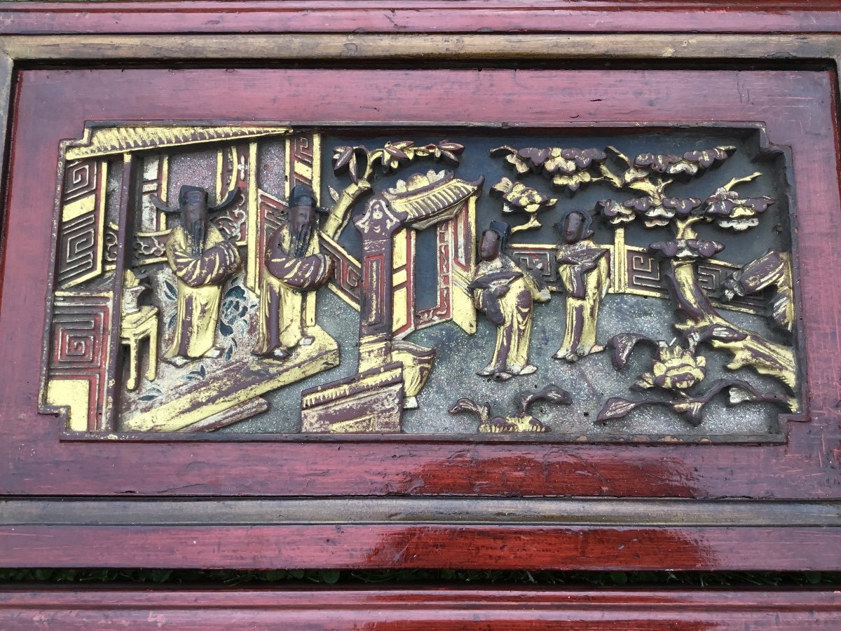 Pair Of Carved Paintings Of Courtyard Scenes, China-photo-6