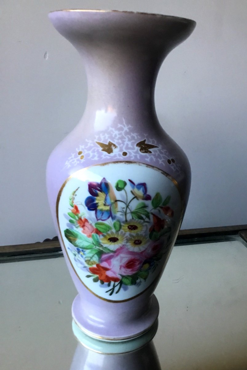 Vase En Porcelaine Parme à Décor De Bouquet De Fleurs, Napoléon III 