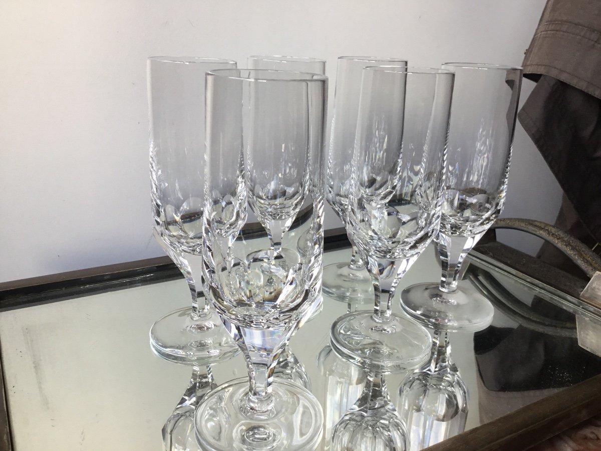 Suite De 6 Flutes En Cristal Art Déco ( Poss 12)-photo-2