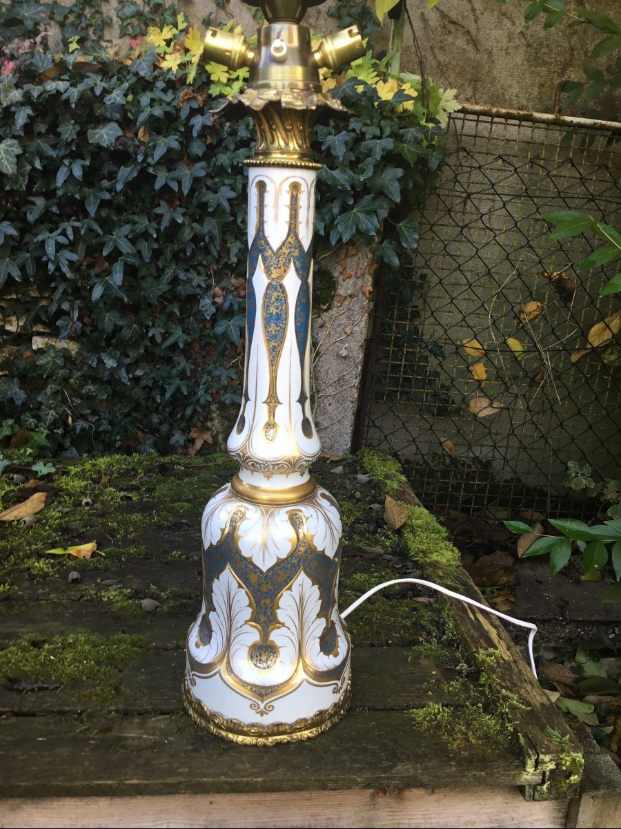 Grande Lampe En Opaline Overlay à Décor Oriental, XIXème -photo-8