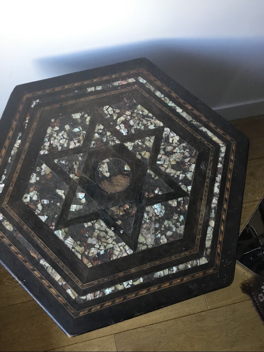 Syrian Hexagonal Guéridon Inlaid With Mother Of Pearl, XIXth-photo-3