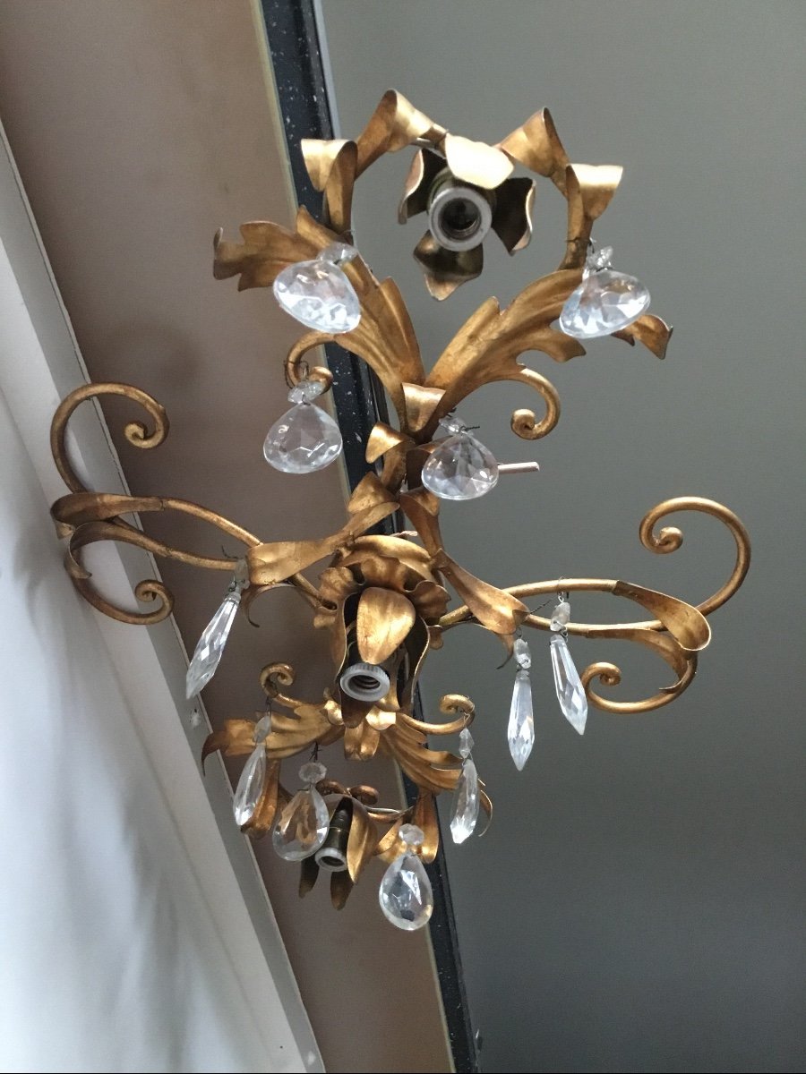 Wall Or Ceiling Lamp In Metal, Leaf Gilding-photo-2