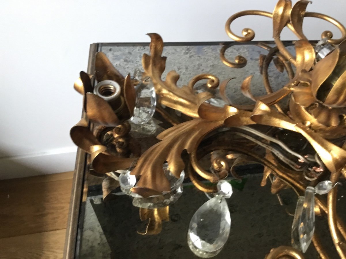 Wall Or Ceiling Lamp In Metal, Leaf Gilding-photo-4