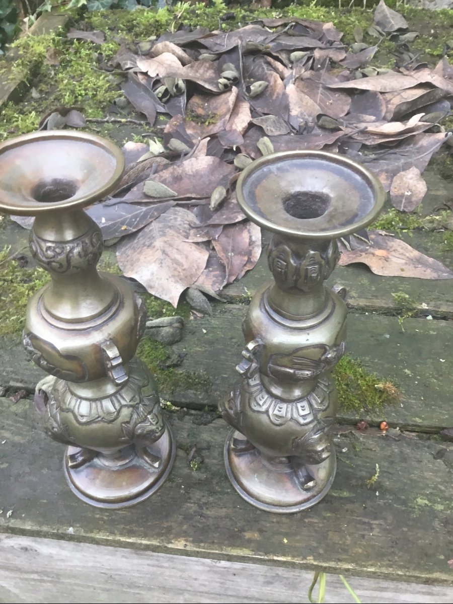 Pair Of Bronze Torches, Indochina-photo-3