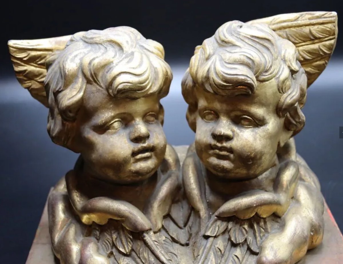 Angelots Ailés En Bois Doré, XIXème 