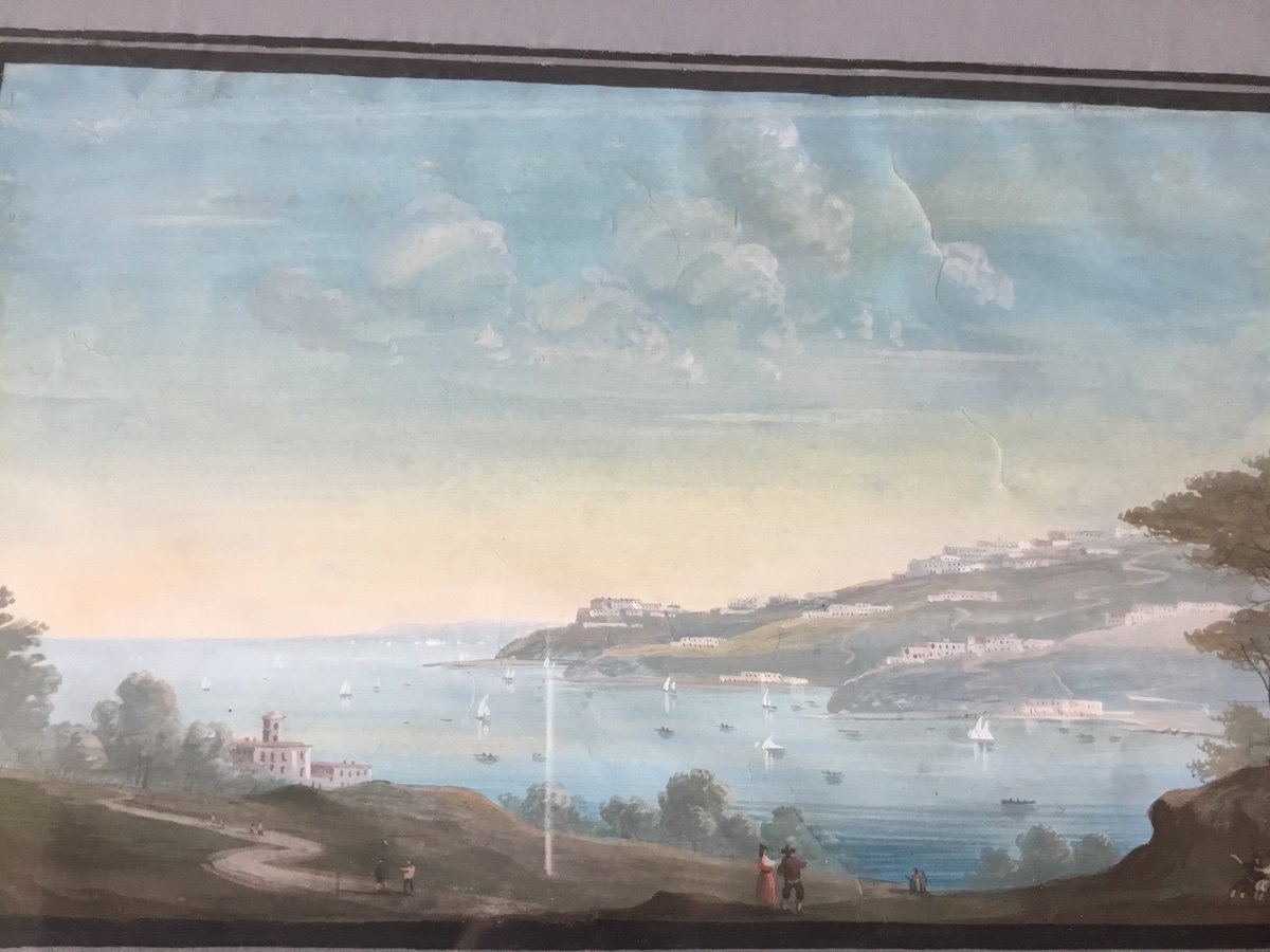 The Pair Of XIXth Neapolitan Gouaches - View Of The Bay Of Naples.-photo-5