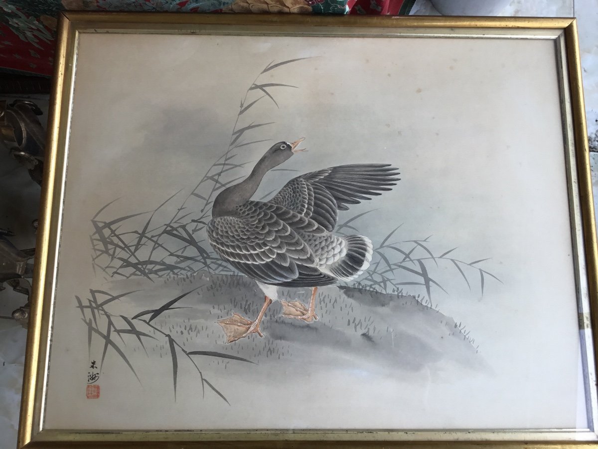The Unhappy Goose, Gouache, Japan, Circa 1900-photo-2