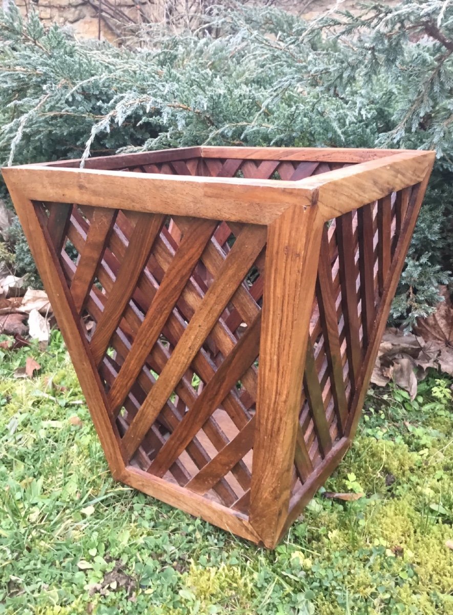 Waste Paper Basket In Strips Of Wood-photo-2