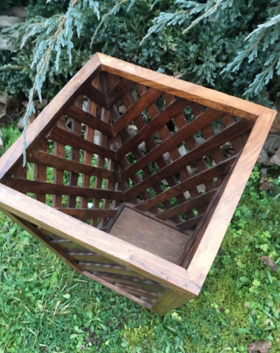 Waste Paper Basket In Strips Of Wood-photo-2