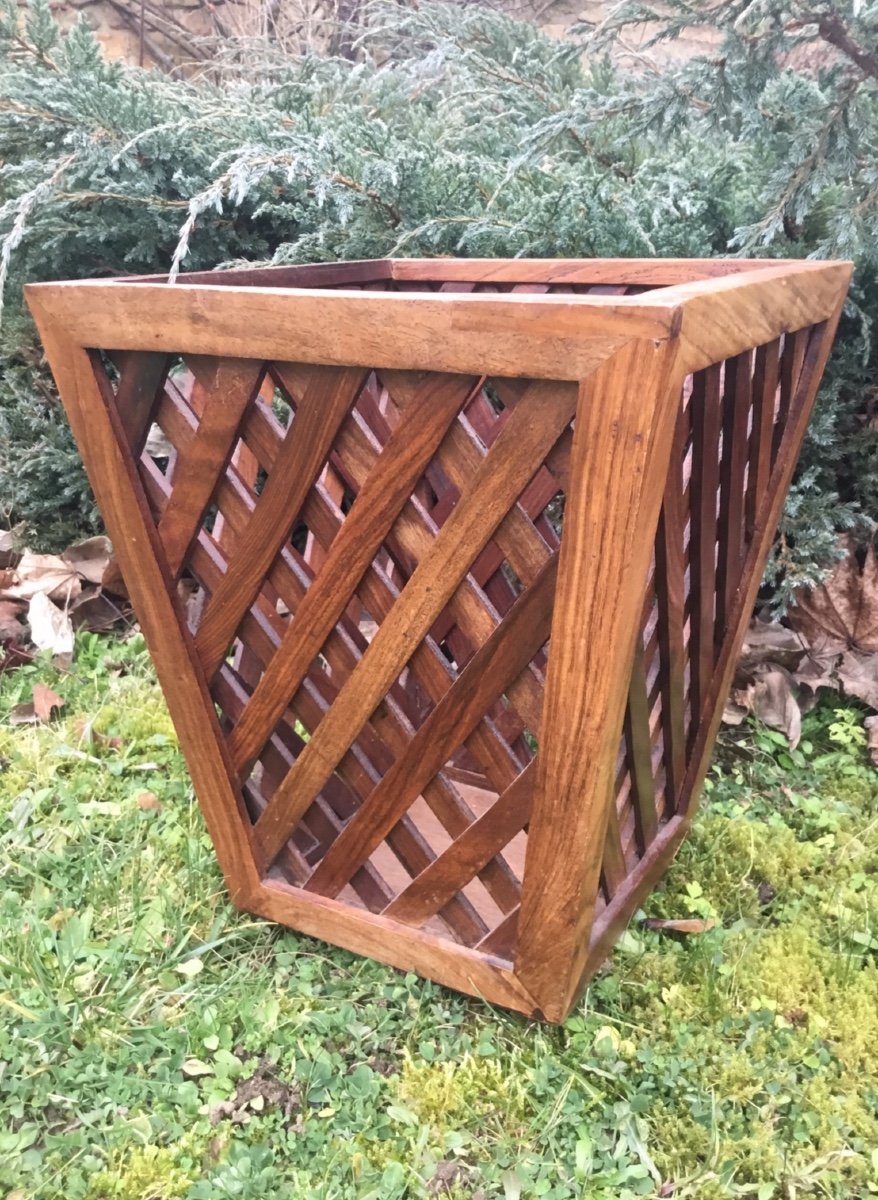 Waste Paper Basket In Strips Of Wood-photo-3