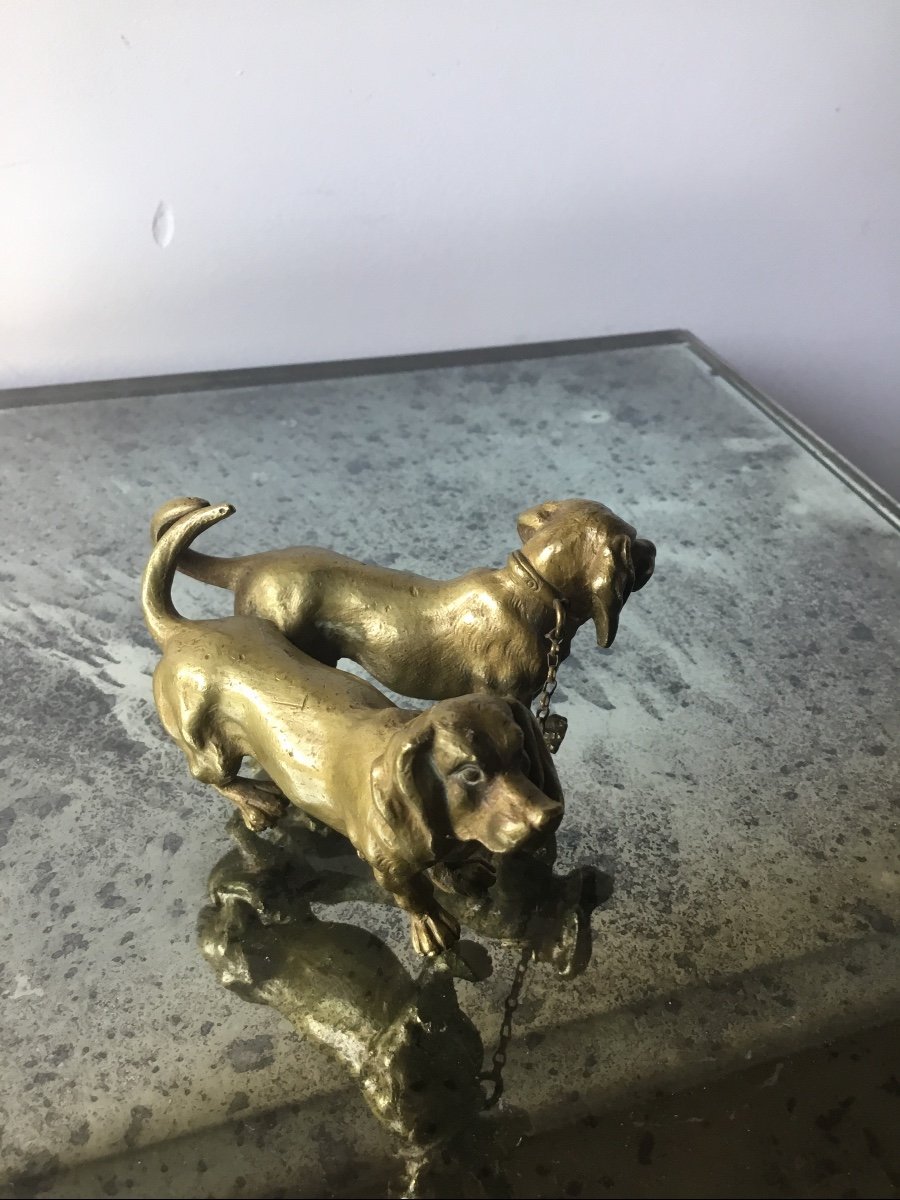 The Two Dachshunds In Gilt Bronze-photo-4