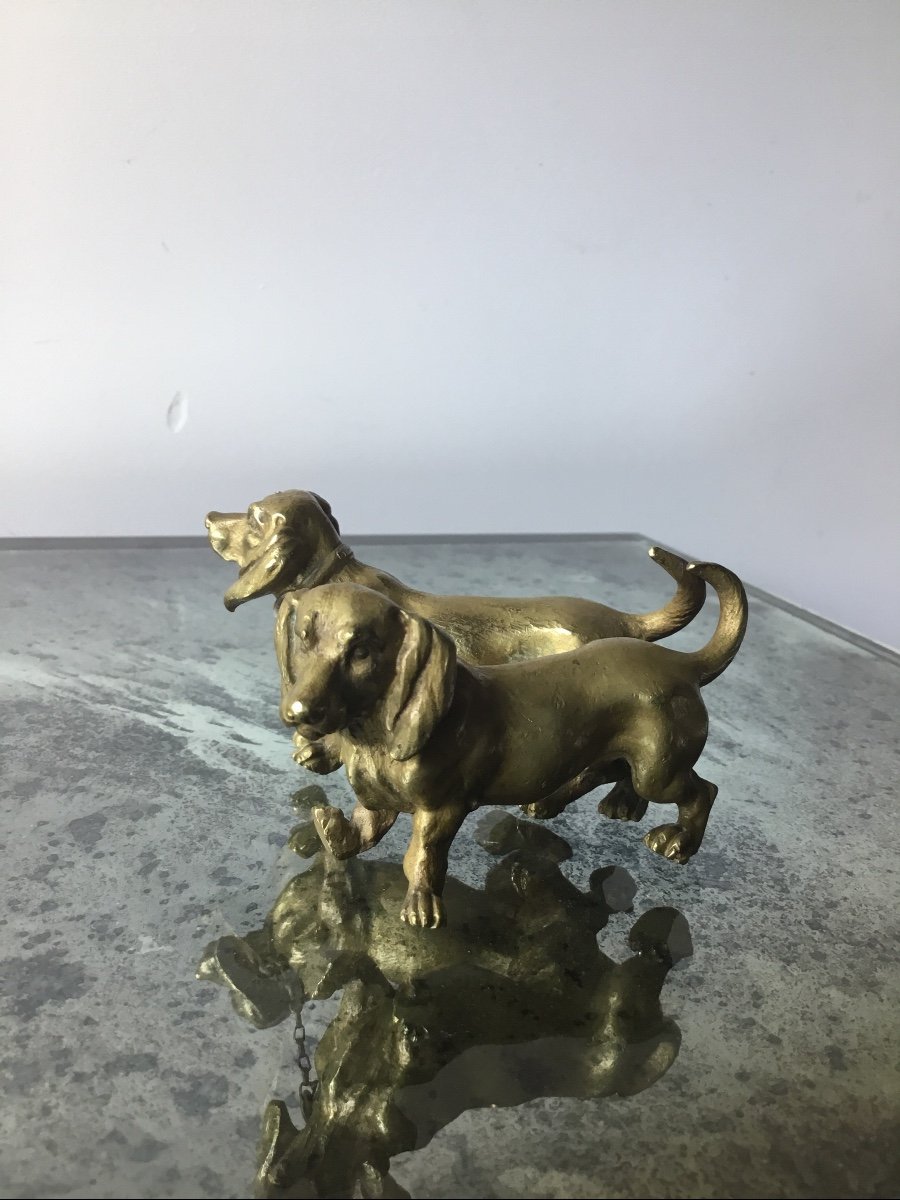 The Two Dachshunds In Gilt Bronze-photo-5