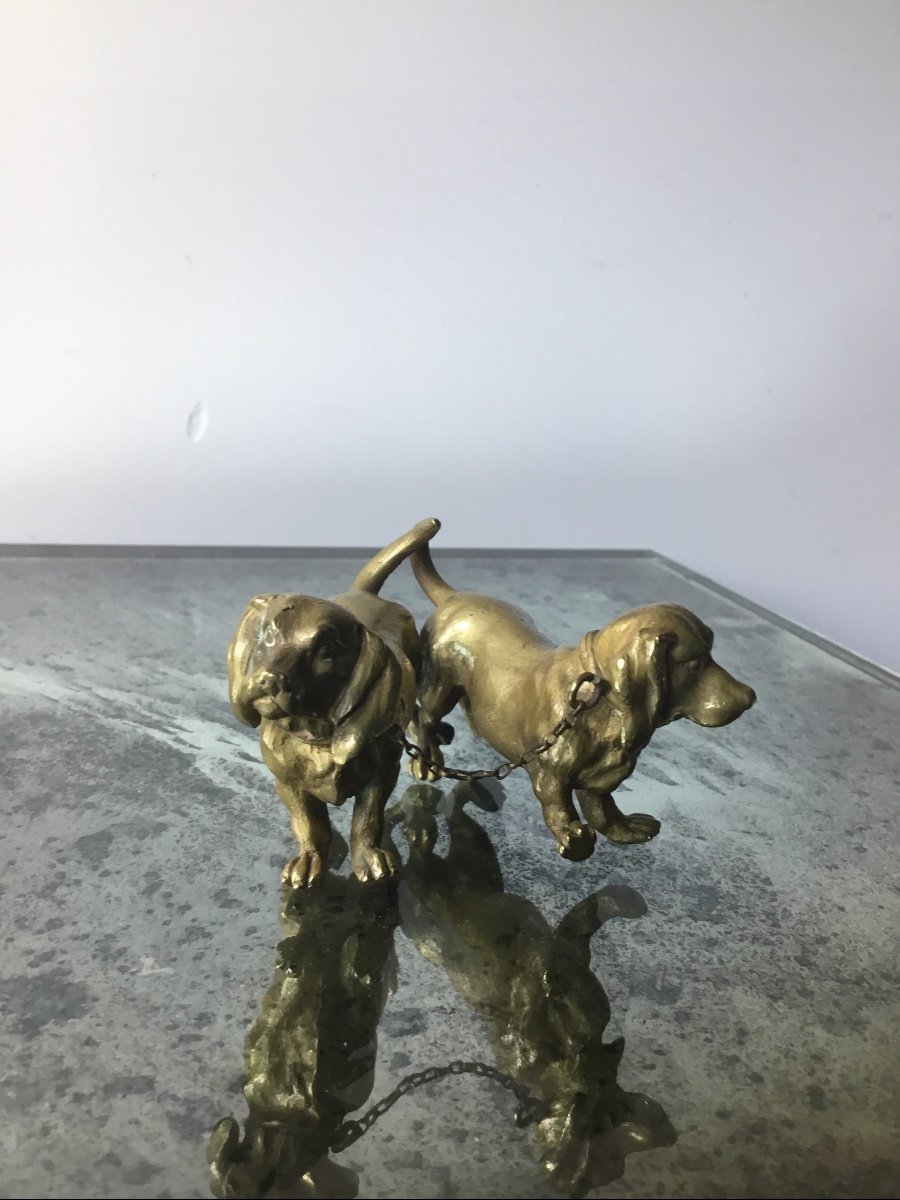 The Two Dachshunds In Gilt Bronze-photo-6