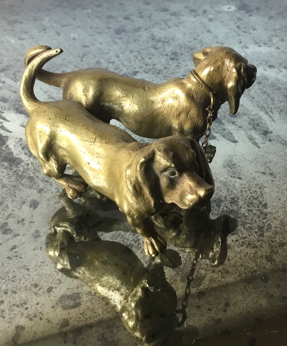 The Two Dachshunds In Gilt Bronze