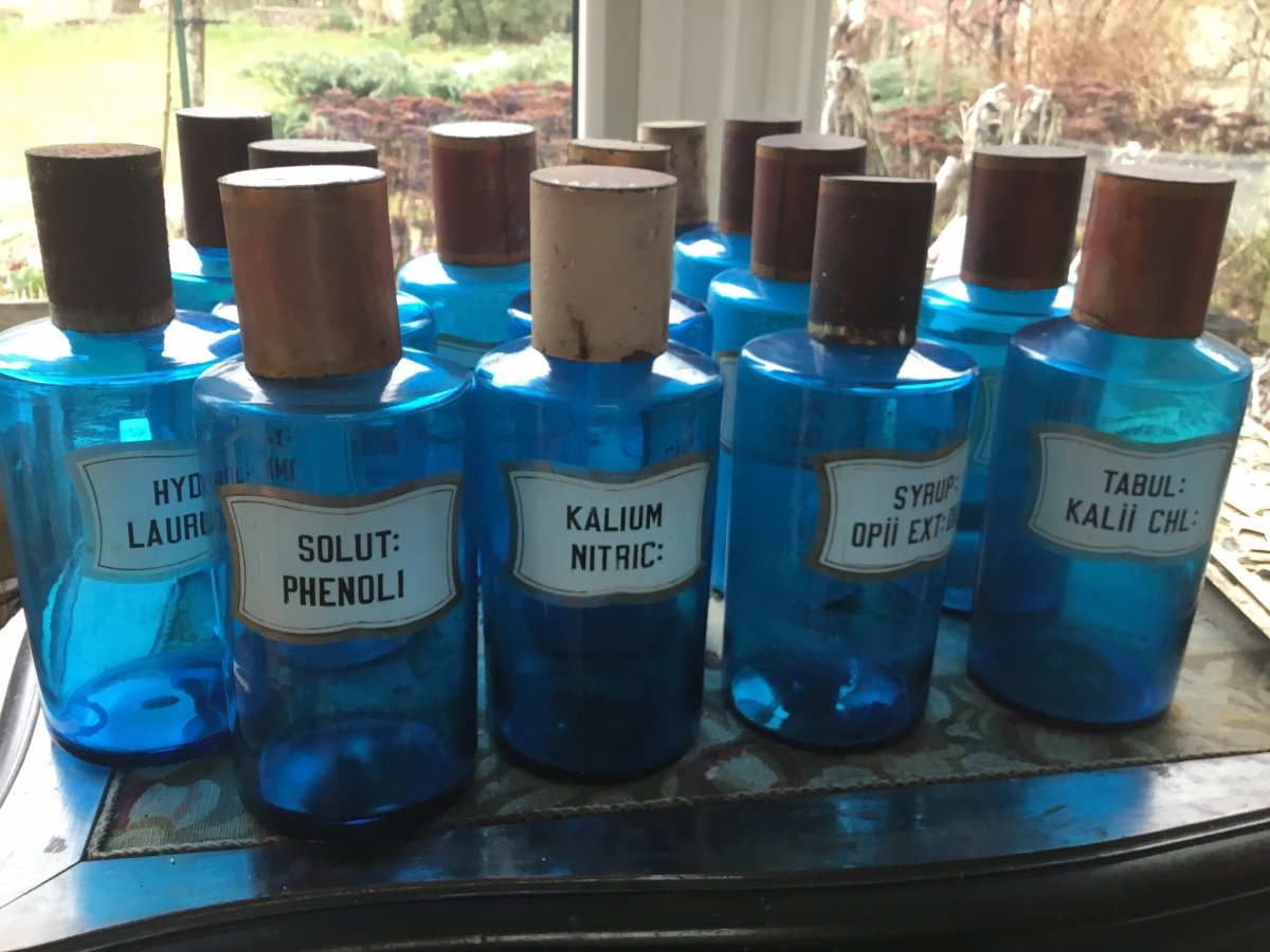 Old Pharmacy Bottles In Blue Glass, Napoleon III-photo-2