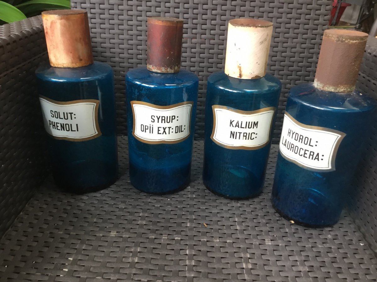 Old Pharmacy Bottles In Blue Glass, Napoleon III-photo-1
