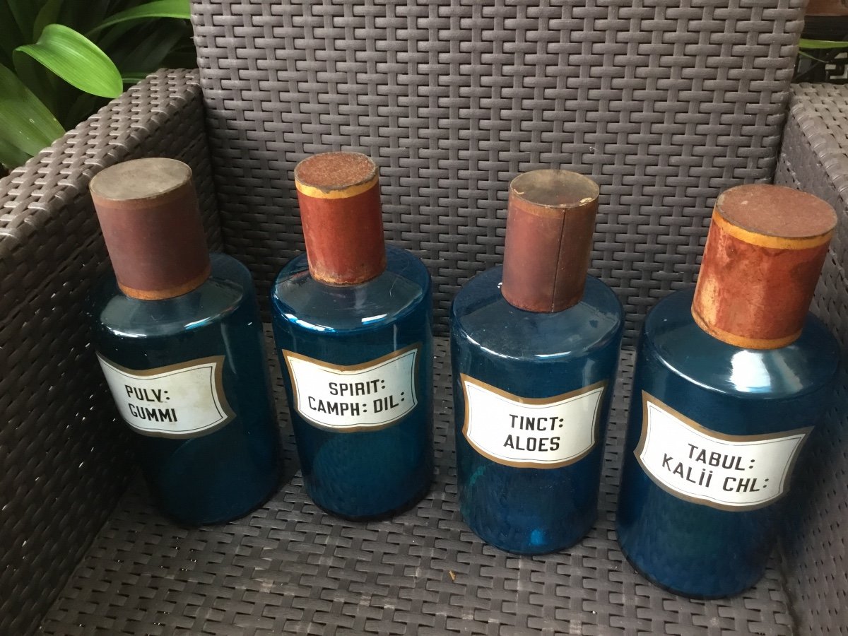 Anciens Flacons De Pharmacie En Verre Bleu , Napoléon III-photo-4