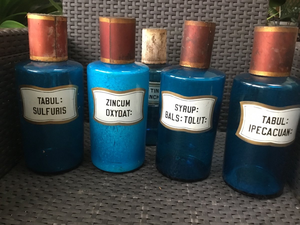 Old Pharmacy Bottles In Blue Glass, Napoleon III-photo-5