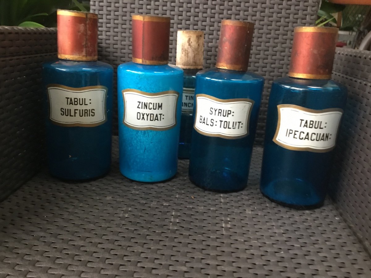 Anciens Flacons De Pharmacie En Verre Bleu , Napoléon III-photo-6