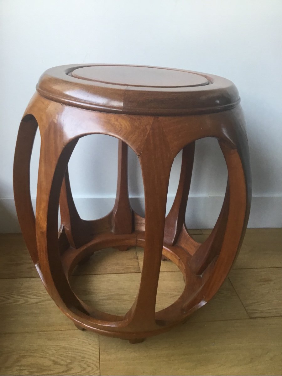 Drum Shape Stool In Exotic Wood-photo-3