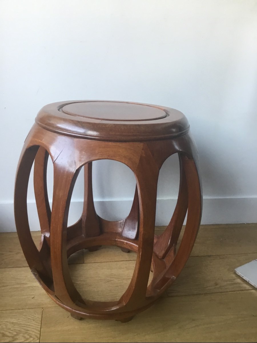 Drum Shape Stool In Exotic Wood-photo-4