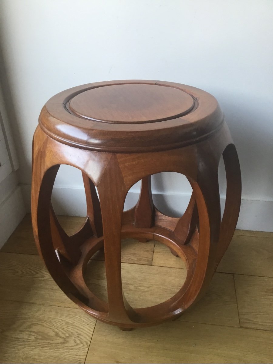 Drum Shape Stool In Exotic Wood-photo-6