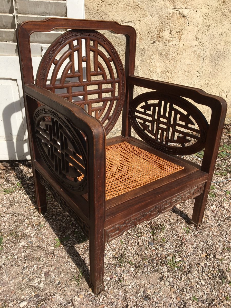 Fauteuil Chinois En Bois Exotique Sculpté -photo-7