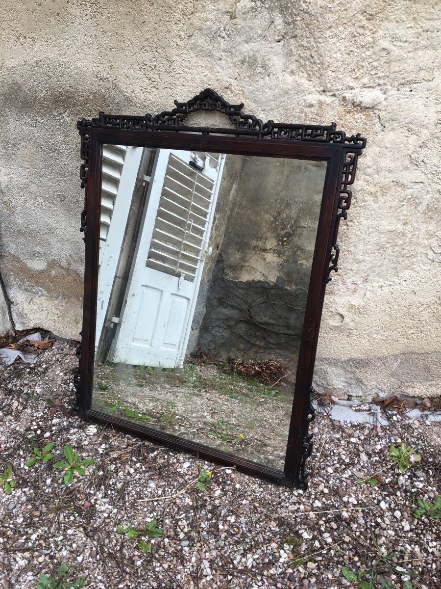 Miroir De Cheminée En Bois Exotique Sculpté, Chine, XIXème -photo-2