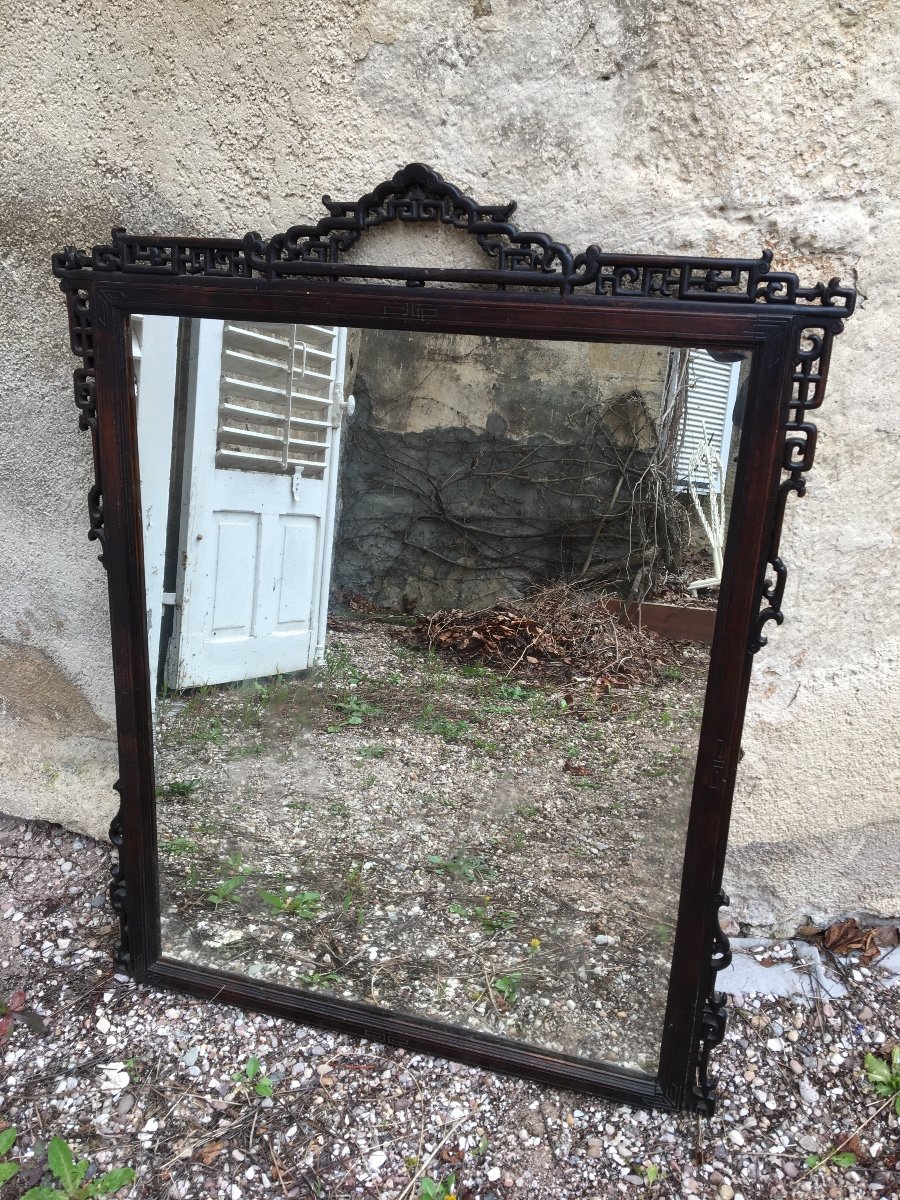 Miroir De Cheminée En Bois Exotique Sculpté, Chine, XIXème -photo-4