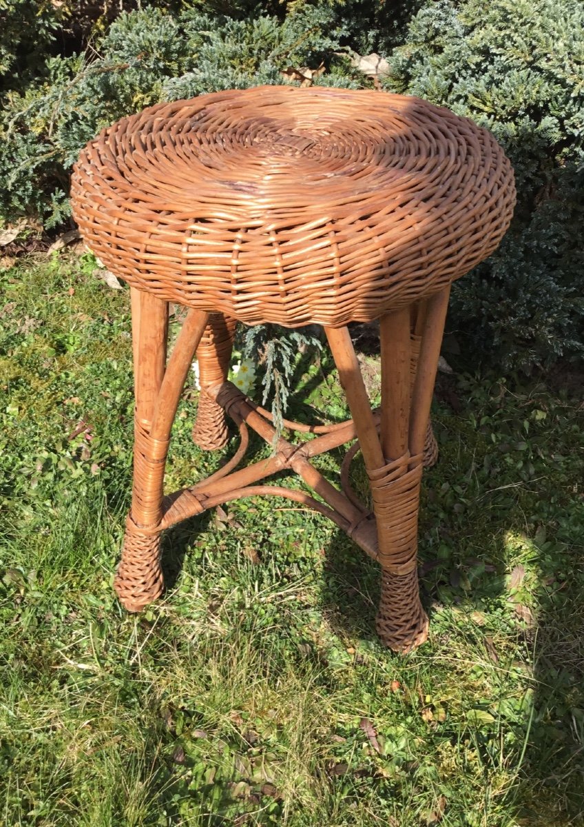 Tabouret En Bambou Tressé , Années 50-photo-4