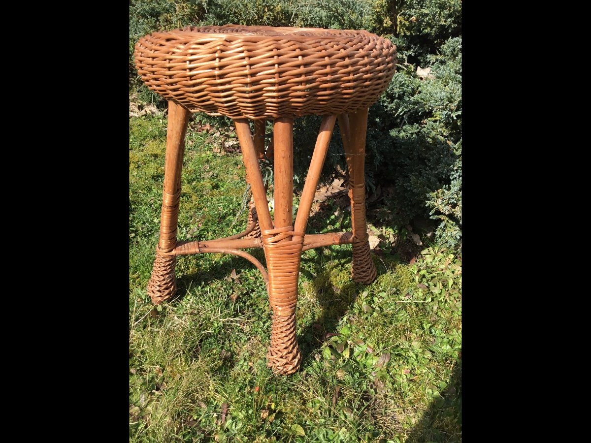 Woven Bamboo Stool, 1950s-photo-3