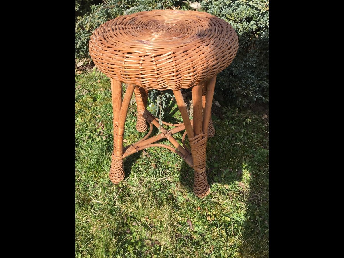 Tabouret En Bambou Tressé , Années 50-photo-4