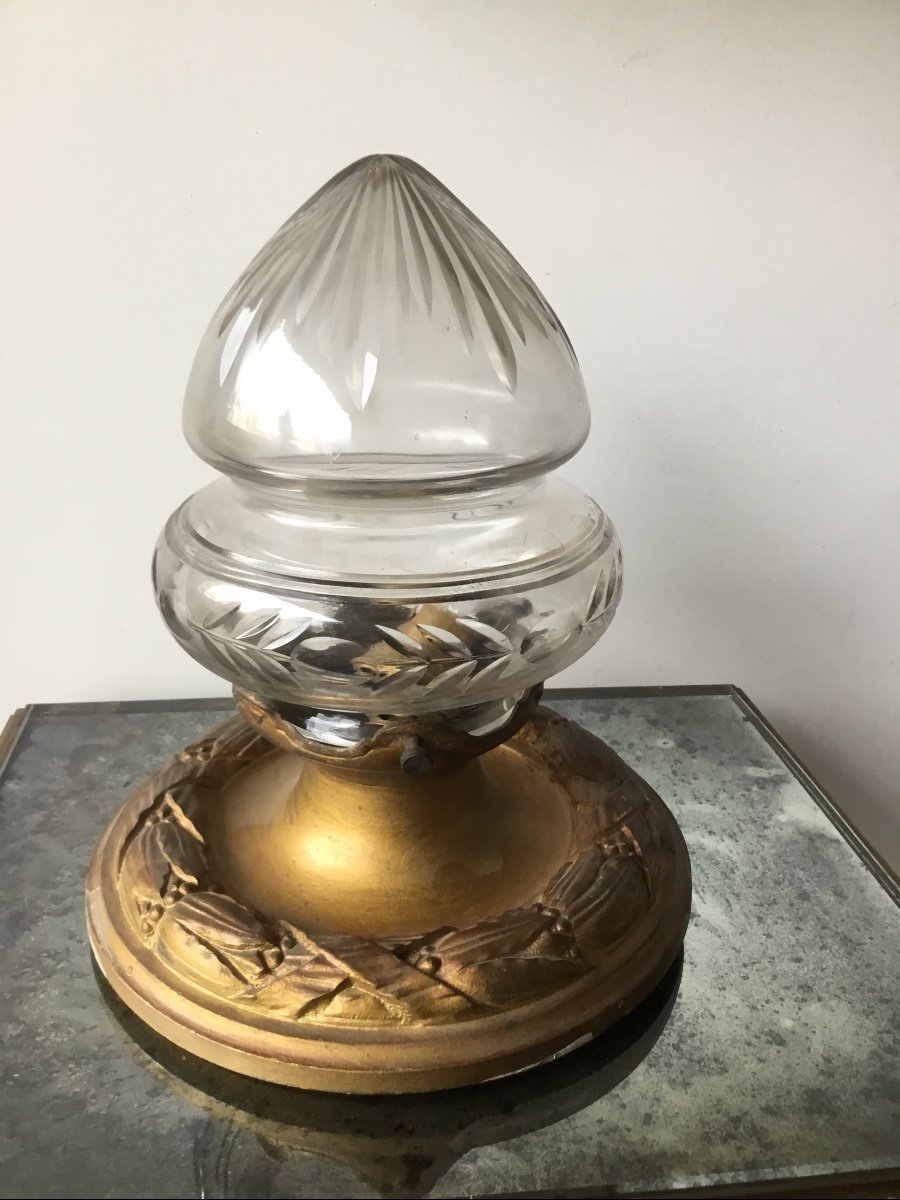 Small Gilt Bronze And Cut Crystal Ceiling Light-photo-2