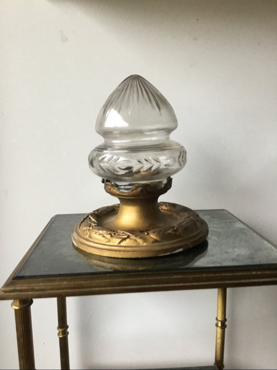 Small Gilt Bronze And Cut Crystal Ceiling Light-photo-2