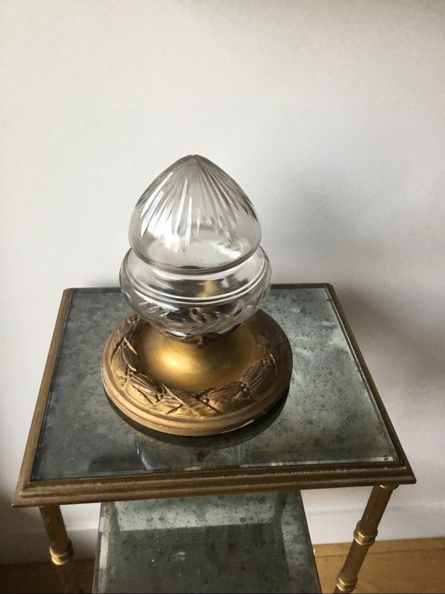 Small Gilt Bronze And Cut Crystal Ceiling Light-photo-3