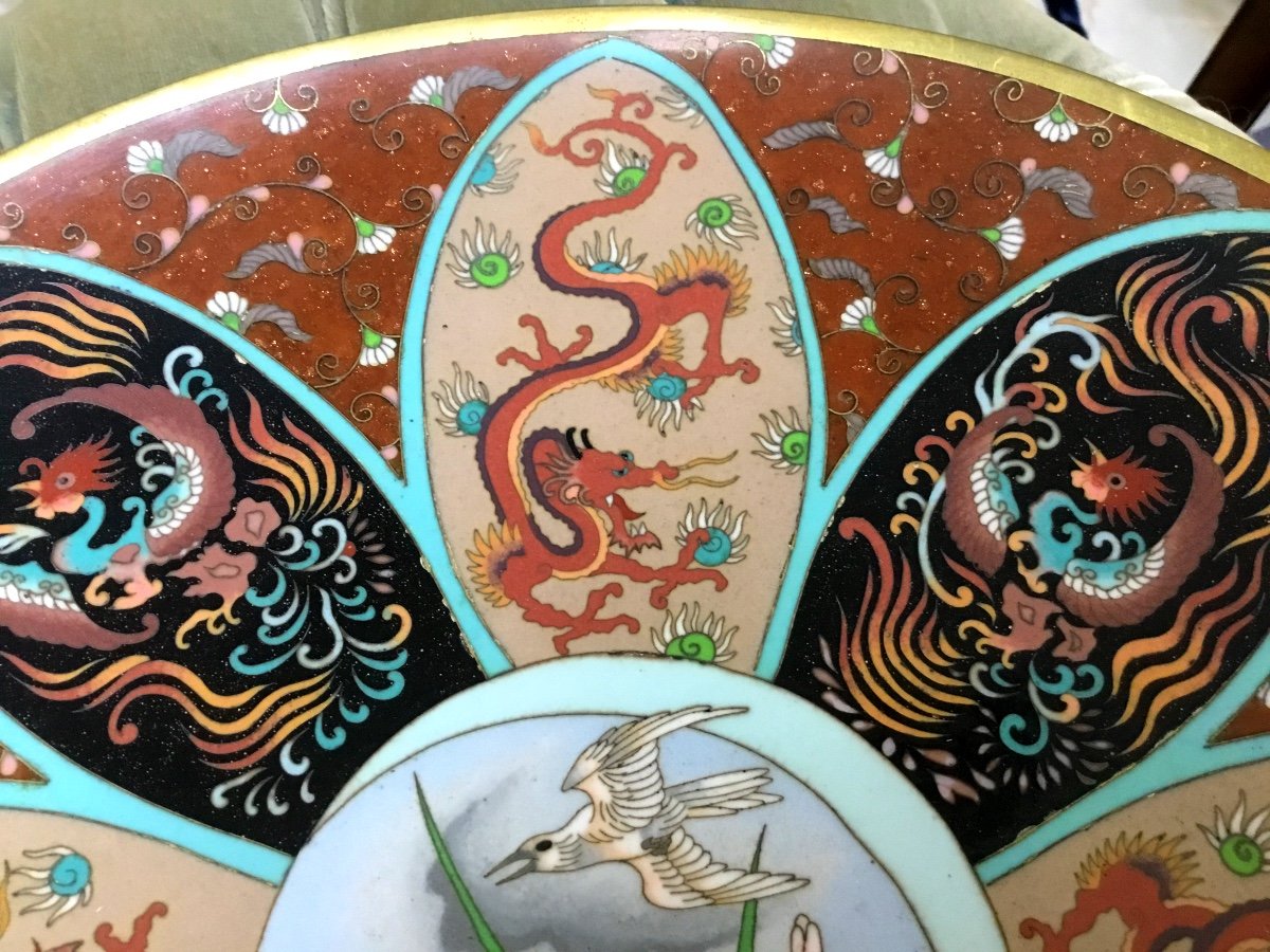 Large Dish In Cloisonne Enamels Japan Meiji Period