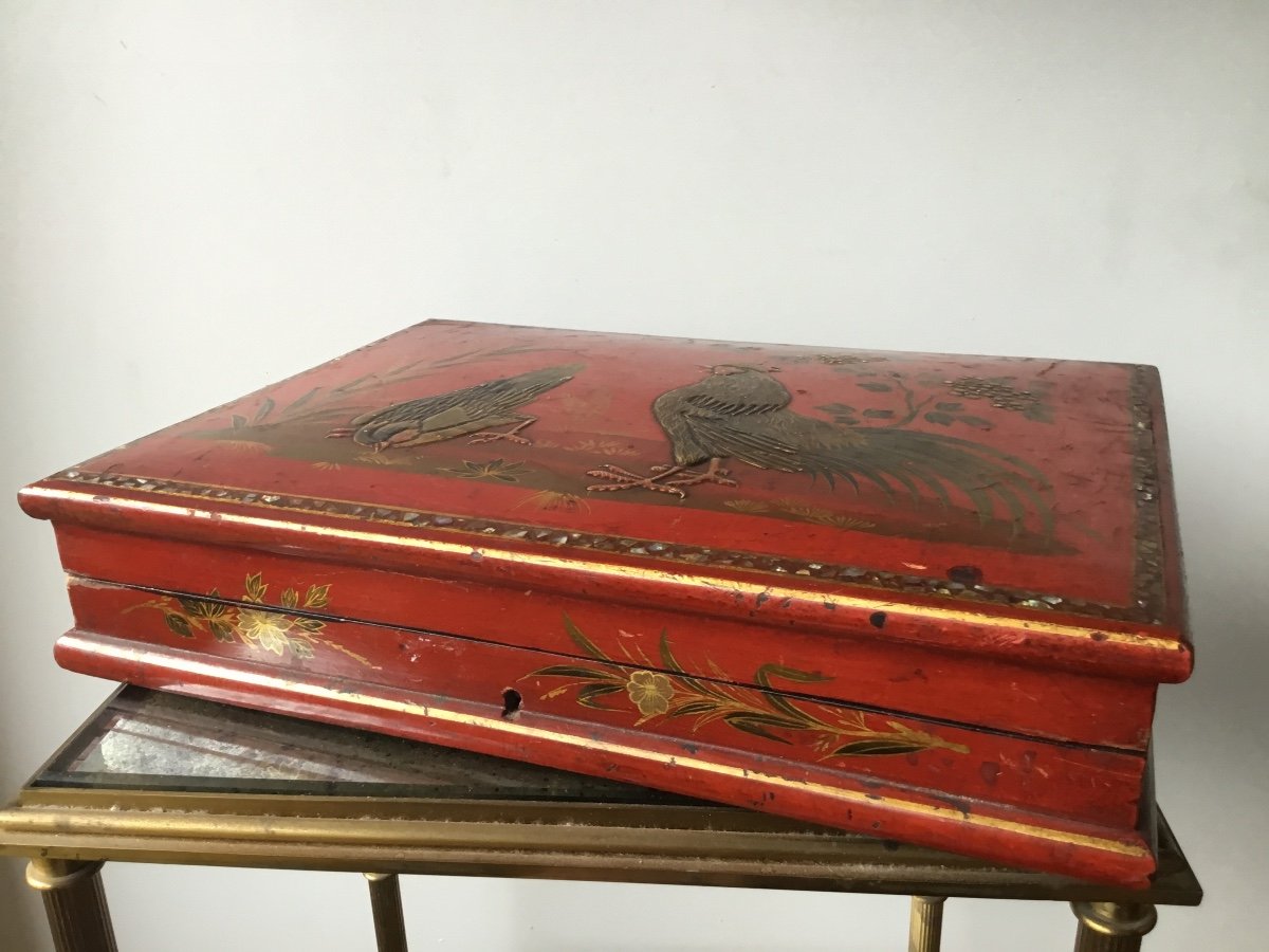 Game Box Decor In Red Lacquer, Art Nouveau-photo-6
