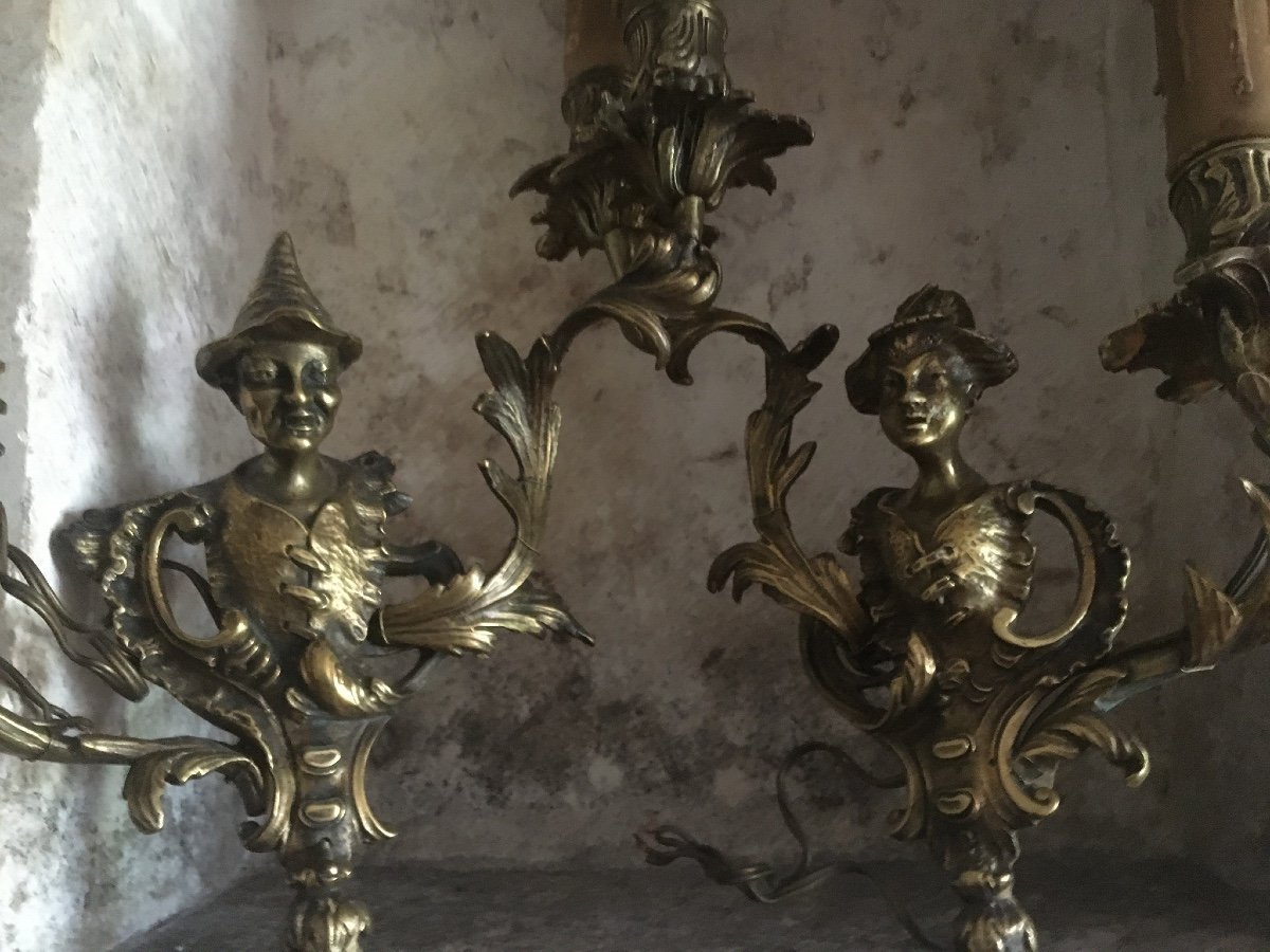 Pair Of Regency Style Gilt Bronze Chinese Sconces-photo-2