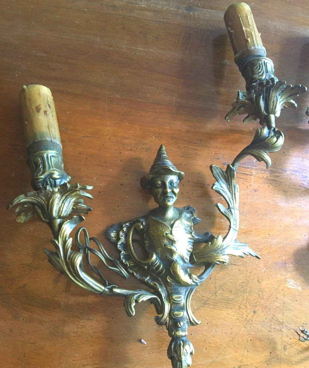 Pair Of Regency Style Gilt Bronze Chinese Sconces-photo-1