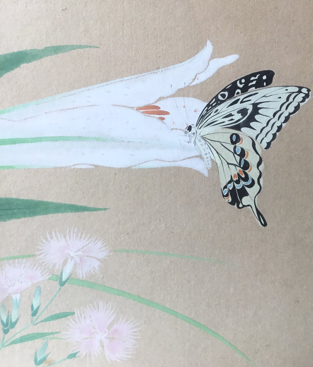 Aquarelle Le Papillon , Japon, Art Nouveau