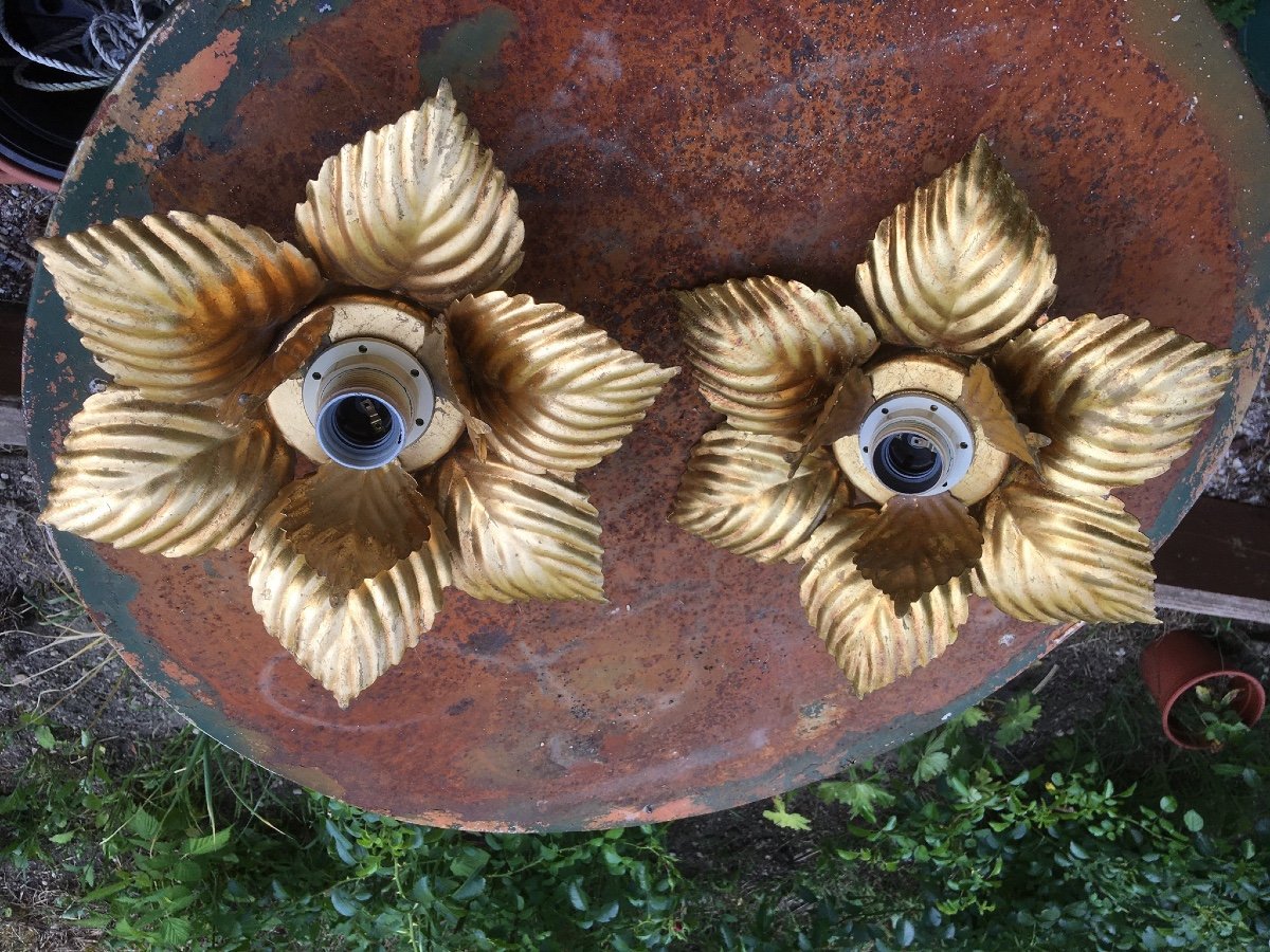 Pair Of Sconces With Golden Foliage-photo-3