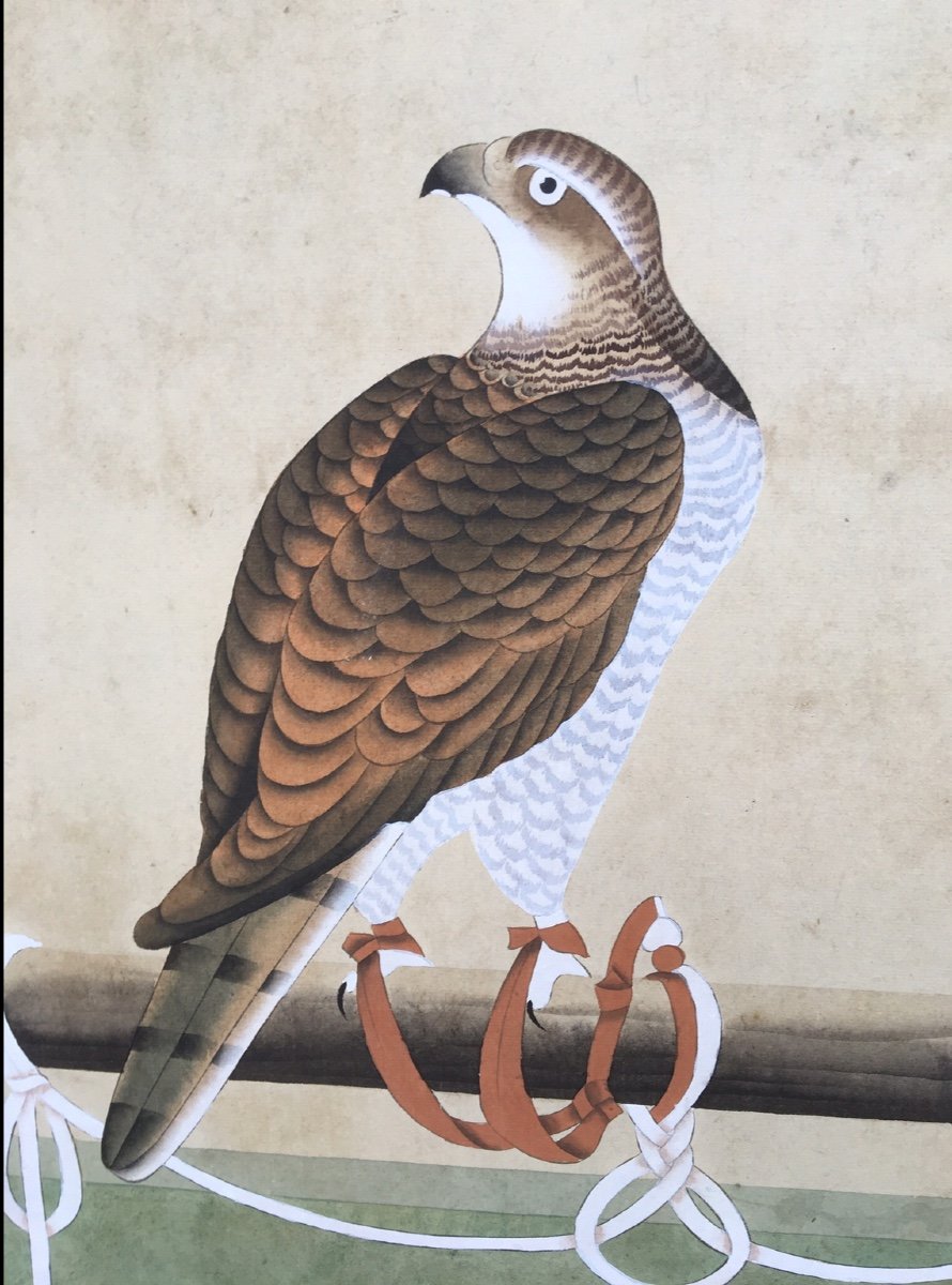Grand Panneau Japonais L’oiseau De Proie Fond Or-photo-4