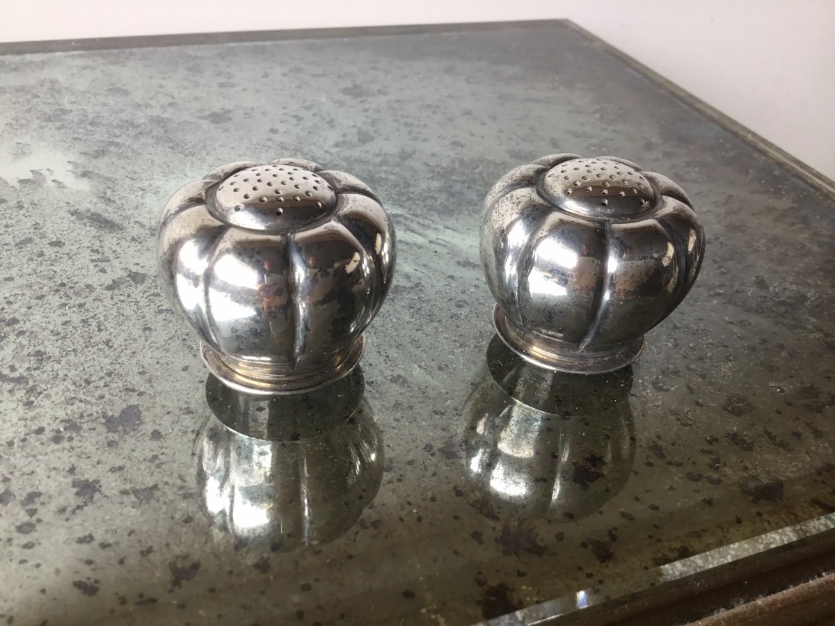 Pair Of Pumpkin Salerons In Sterling Silver-photo-2