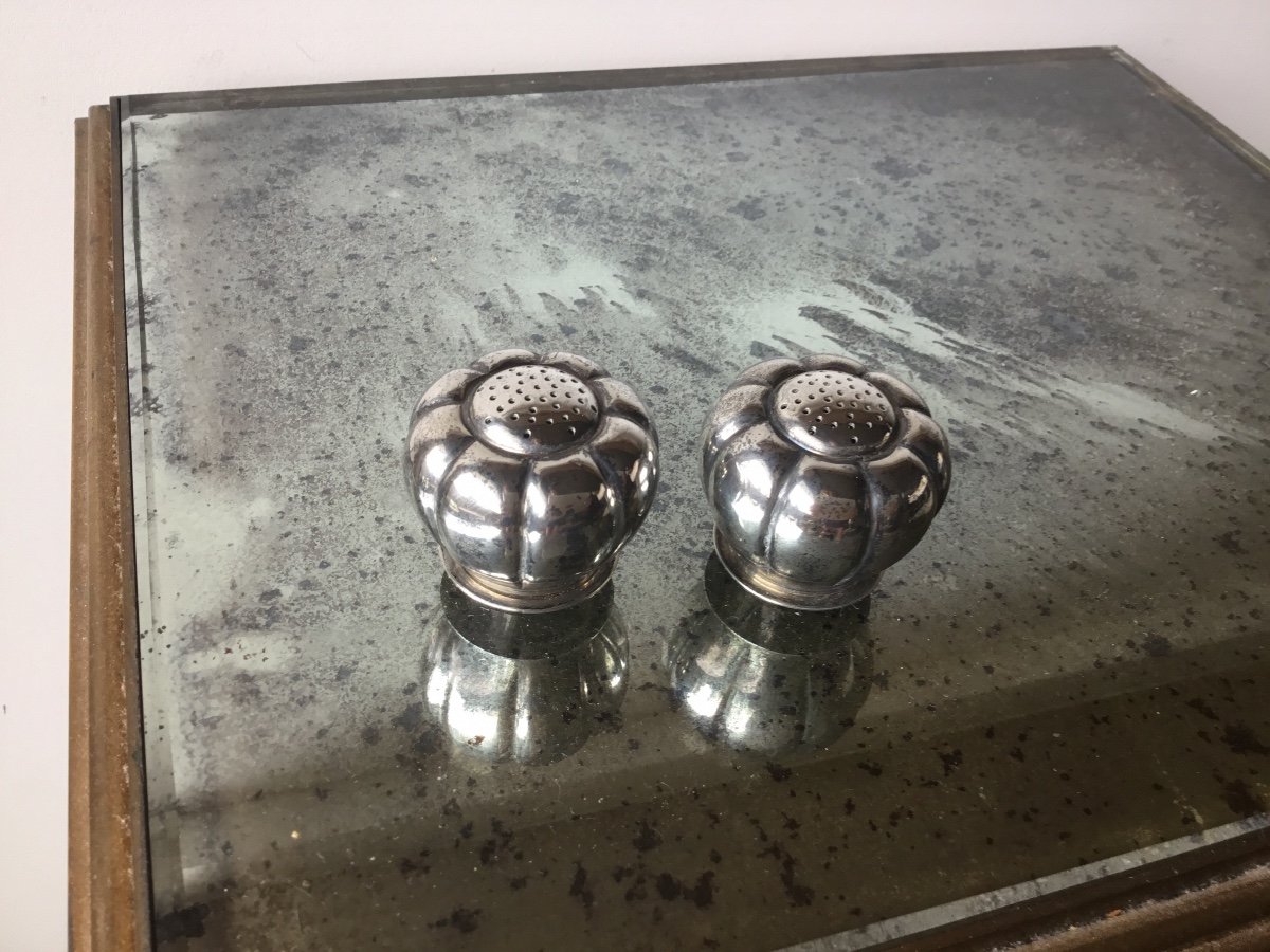 Pair Of Pumpkin Salerons In Sterling Silver-photo-2