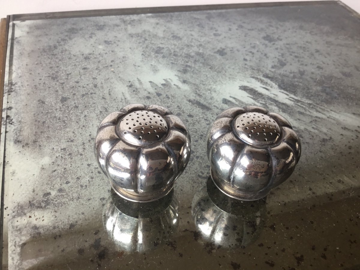 Pair Of Pumpkin Salerons In Sterling Silver-photo-3