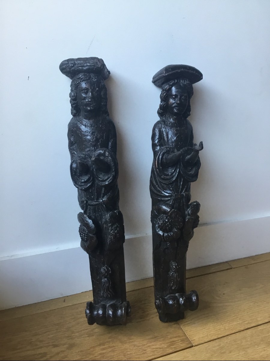 Les Deux Anges En Bois Sculpté XVIIème -photo-1