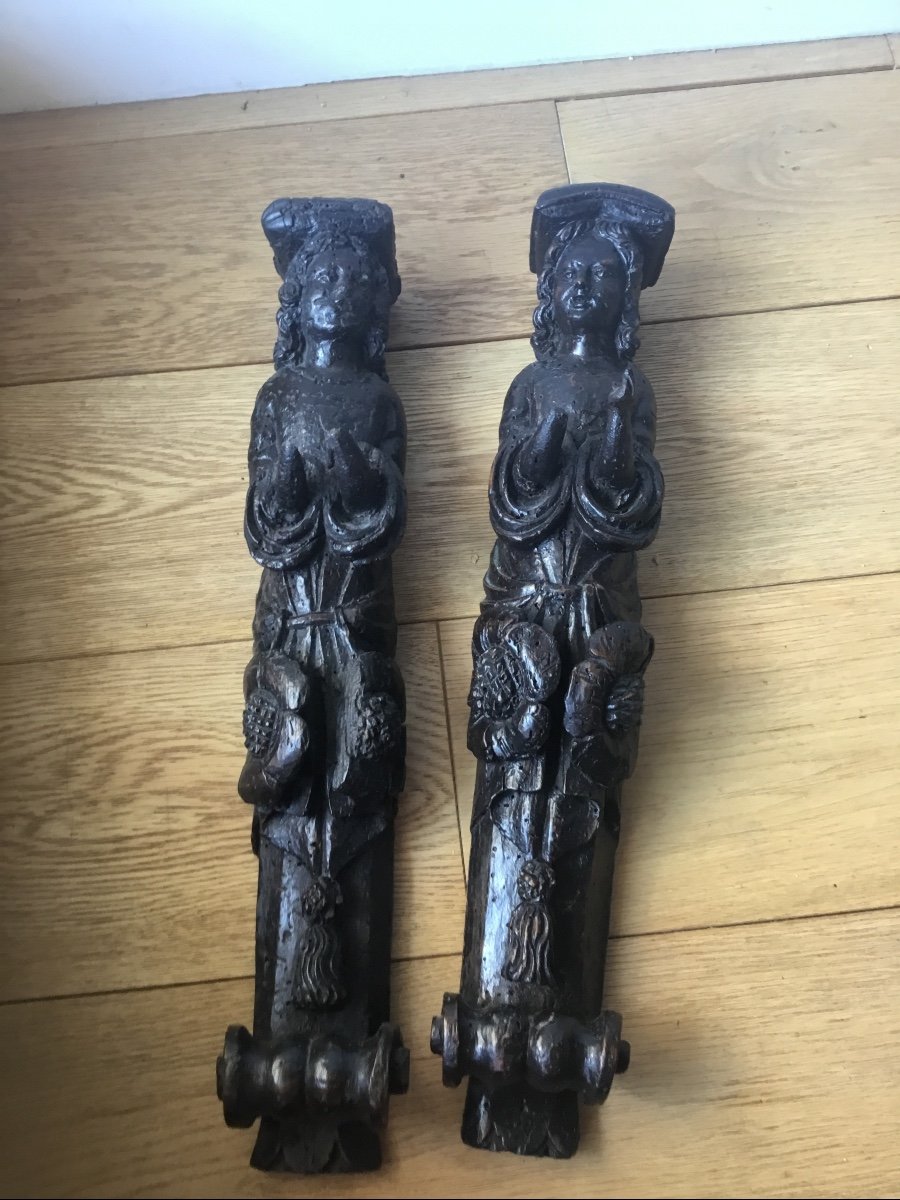 Les Deux Anges En Bois Sculpté XVIIème -photo-3