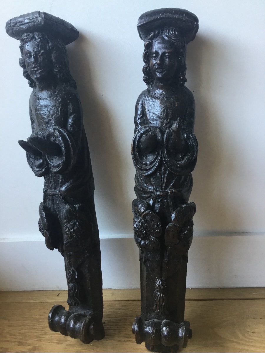 Les Deux Anges En Bois Sculpté XVIIème -photo-4