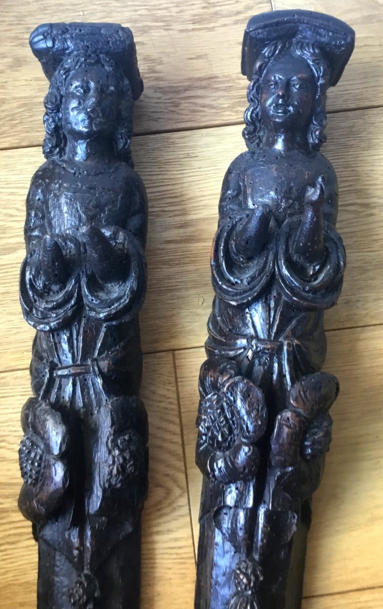 Les Deux Anges En Bois Sculpté XVIIème 
