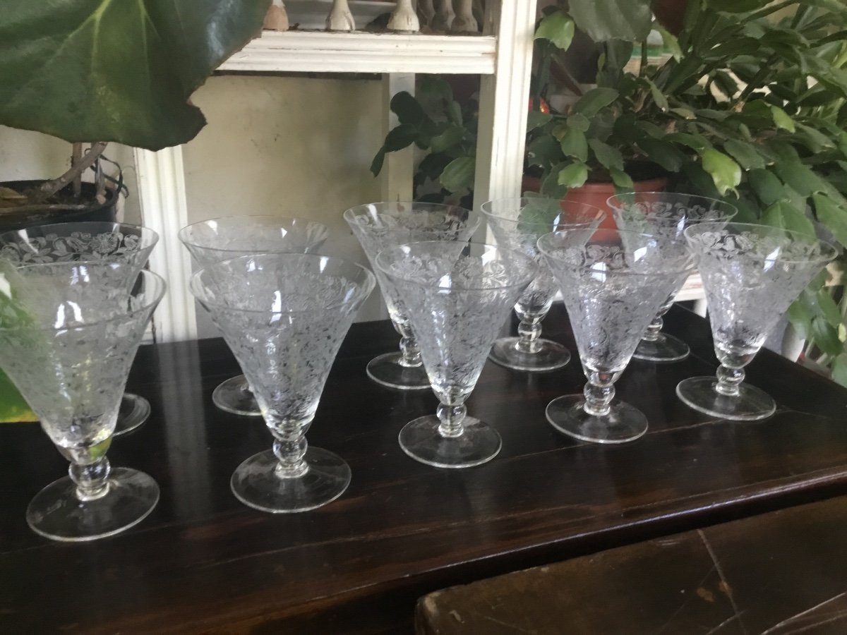 9 Small Aperitif Glasses In Engraved Crystal (+2)-photo-4